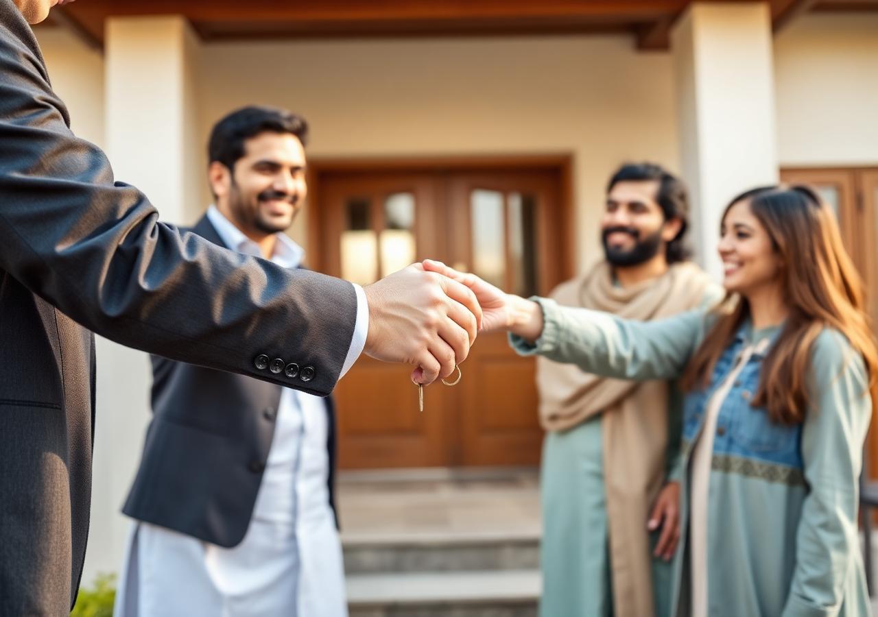 Happy family receiving keys
